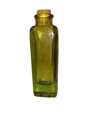 Vintage Green Glass Oil Bottle With Cork Heavy Thick Glass 7  Tall • $7.94