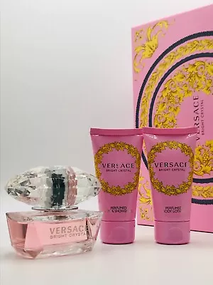 Versace Bright Crystal Women 3pc Perfume Edt Spray 1.7 Oz Body Lotion Shower Gel • $66.95