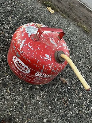 Antique Eagle Galvanized Round Metal Gas Can Auto Garage Spout Shop Old Red • $22