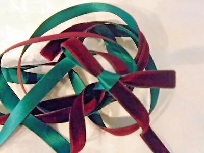 1/2  DBL COLOR VELVET/SATIN RIBBON-  WINE Velvet / HUNTER GREEN Satin BY THE YD. • $3.50