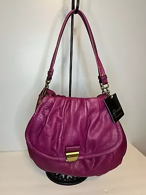 B Makowsky Plum Leather Gathered Double Handle NWT • $49.98