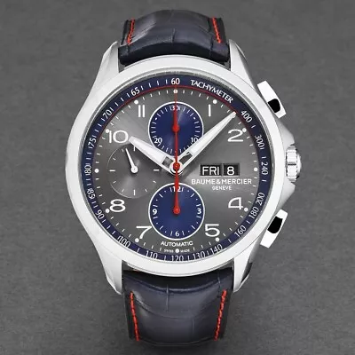 Baume & Mercier Men's 'Clifton' Chronograph Grey Dial Black Leather Strap 10370 • $2475