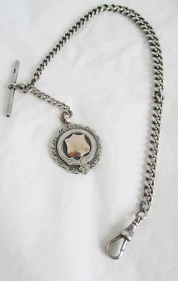 £0.99 • Buy WOW ANTIQUE SILVER ALBERT WATCH CHAIN,T-BAR,DOG CLIP,FOB,LINKS LION STAMP 1920s