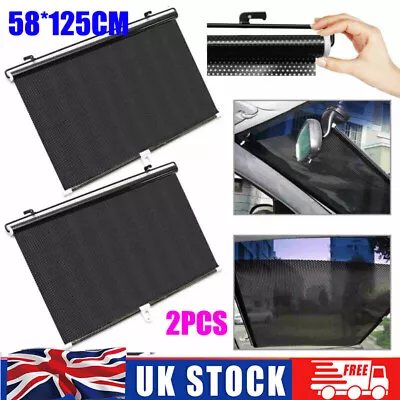 2x Car Window Roller 125x58cm Blinds Sun Shade Baby Kids Interior UV Protection • £7.99
