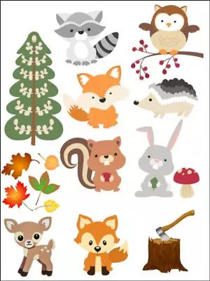 Woodland Animals Nature Fox Trees Edible Cake Topper Wafer Icing Decoration • £5.91