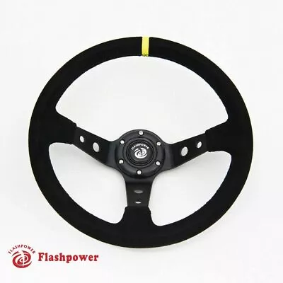 Flashpower Universal 350mm Deep Dished Sport Racing Suede Alloy Steering Wheel • $64.50