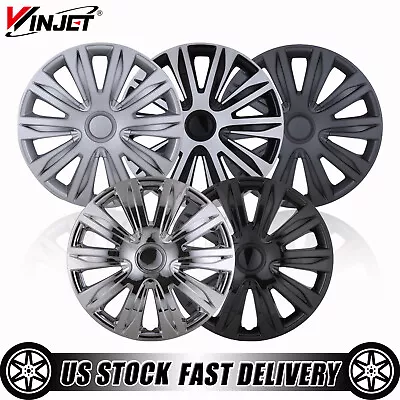 Set Of 4 14  15  16  Glossy Black+Silver Wheel Covers Snap On Hub Caps Tire+Rim • $40.99