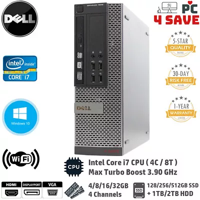 $149.90 • Buy Dell I7 Computer HDMI WiFi - Up To 32GB RAM 512GB SSD 2TB - Windows 10 Custom PC