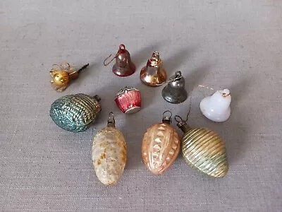 Lot - Vintage Small Feather Tree Mercury Glass Christmas Ornaments And Bells • $14