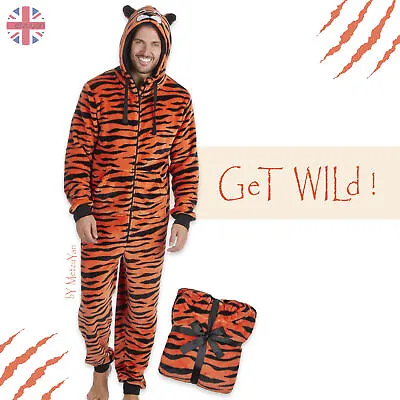 Mens 1Onesie Tiger 3D Animal Hooded Fleece Jumpsuit Junior Boys Fancy Sleepsuits • £25.99