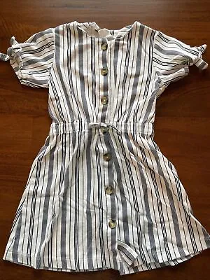 $6.20 • Buy Zara Girls Button Down Striped Dress Size 8 Fits Like 6/7 Navy And White