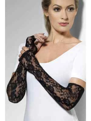 £9.99 • Buy Long Fingerless Black Lace Gloves Ladies Burlesque 20's Fancy Dress Accessory