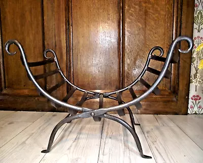 Arts And Crafts Log Holder  C1900 Antique Wrought Iron Log Basket  LARGE • £175