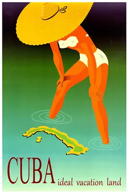 Cuba - Ideal Vacation  - Vintage Travel Poster - Retro Posters • $10.99