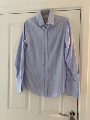 £18 • Buy HAWES & CURTIS Jermyn St Blue And White Fine Strip Shirt Double Cuff 15 Collar