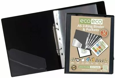 Eco-eco A5 Ring Binder Black Display Book + Punched Pockets 65% Recycled • £4.45