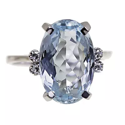 STUNNING H. Stern Aquamarine & Diamond Ring 18K White Good Size 6 • $2445