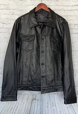 NEW 7 Diamonds Mens DesperadoButton Up Genuine Leather Moto Jacket - Black - XL • $239.20