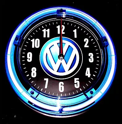VW LOGO - 11  Blue Neon WALL CLOCK • $84.99