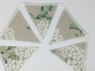 Laura Ashley Heligan Hydrangea Linen Fabric Handmade Bunting 2 Metres- 10 Flags • £19.99