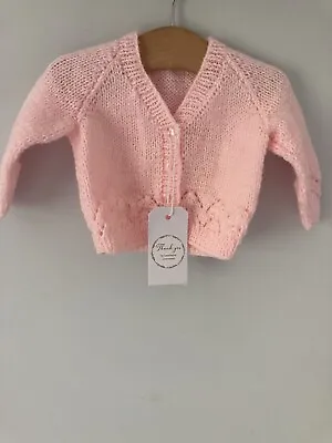 £3.20 • Buy 🐹HAND-KNITTED Baby Pink Wool Cardigan Beautiful!! Girl Clothing Newborn Size