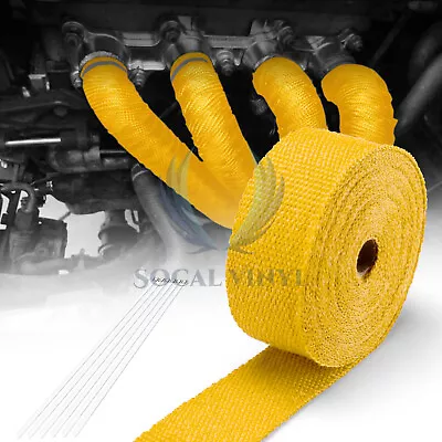 Yellow Exhaust Pipe Insulation Thermal Heat Wrap 2 X50' Motorcycle Header • $18.46