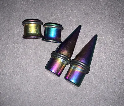 Surgical Steel 00 Gauge Taper And Plug Earrings Rainbow Never Worn • $4