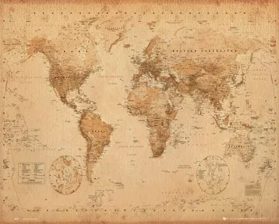 MAP OF THE WORLD ANTIQUE OLD VINTAGE STYLE POSTER (40x50cm) PICTURE PRINT ART • $9.90