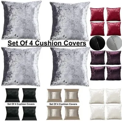 £10.49 • Buy SET OF 4 Luxury Crushed Velvet Cushion Covers Case Plush Bed Sofa Cushions Cover