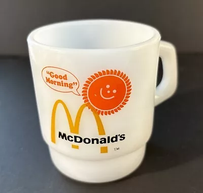 MCDONALDS “Good Morning” Coffee Mug Milk Glass FIRE KING White  Cup • $10