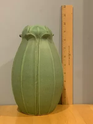 Jemerick Matte Green Grueby Style Sculpted Leaf Studio Art Pottery Vase • $280