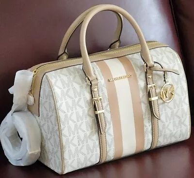 🌞michael Kors Bedford Travel Vanilla Camel Logo Medium Duffle Satchel Bag🌺nwt! • $213.89