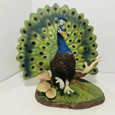 $38 • Buy Vintage Beautiful  PEACOCK FIGURINE Mushrooms 🍄