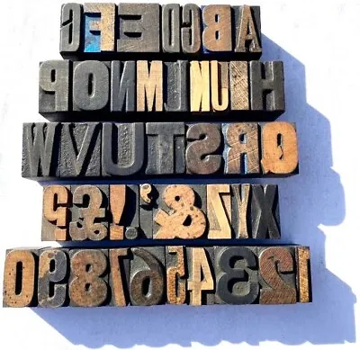 £24.99 • Buy Letterpress WOOD Type 1   MIXED Type Alphabet +Numbs 42pcs **RARE Selection**