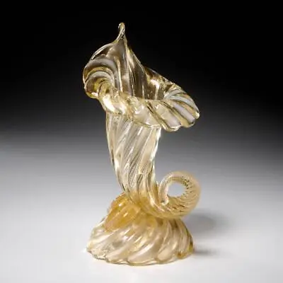 Archimede Seguso Murano Art Glass Gold Trumpet Horn Vase Sculpture 10.5  • $840
