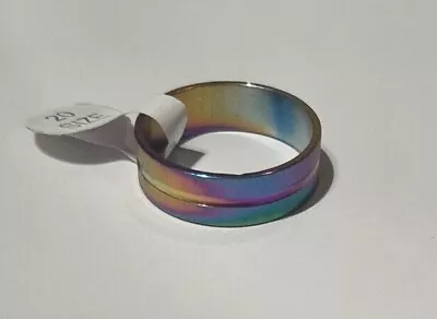 6mm Brushed Rainbow Stripe Titanium Stainless Steel Mens Womens Band Ring • £3.99