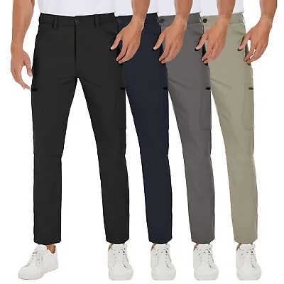 Men's Cargo Pants Stretch Slim Fit Hiking Tapered Casual Zipper Pockets Trousers • $23.99
