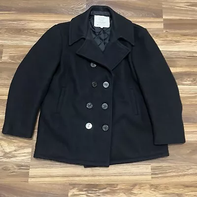 US Navy Pea Coat 100% Wool Military Men’s Sz 46 USA Made Black Double Breasted • $99.99
