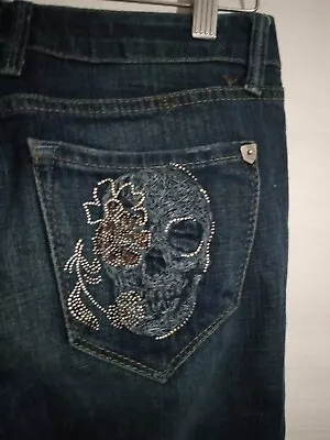 Sexy J Company Jeans Skull Skeleton Bling Floral BOHO Beverly Biker Motorcycle  • $39.15