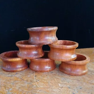 Set Of 6 Mid Century Modern Vintage Teak Wood  Napkin Rings Holders MCM • $12.99