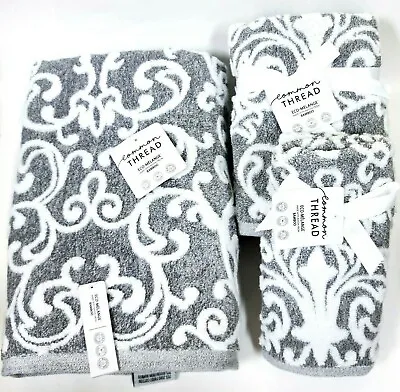 Common Thread Graywhite Swirl Pattern Bamboo Cotton Bathhand Towelfingertip • $29.99