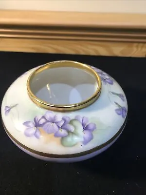 Vintage Limoges Hair Receiver Vanity Dresser Bowl Violets Artist Signed Dated • $31.49