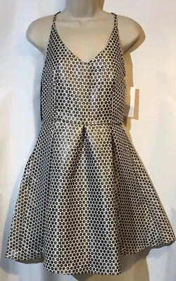 New Girls On Film Size 12 Silver Metallic Spot Jacquard Fit And Flare Prom Dress • £24.99