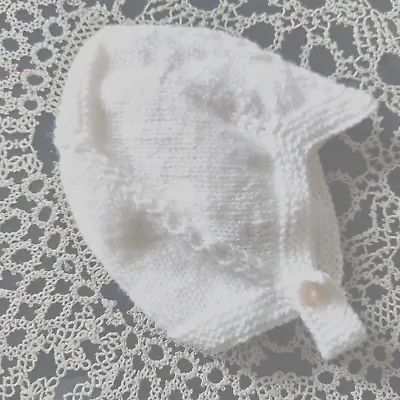 A Hand Knitted Cream Traditional Baby Boys Helmet 0 To 3 Months Size • £2.50