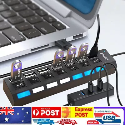 $6.99 • Buy Multi USB 3.0 2.0 Hub 4 Port High Speed Slim Compact Expansion Smart Splitter Au