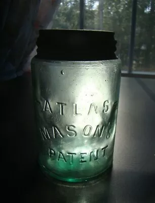 Vintage Green-Aqua ATLAS MASON'S PATENT Pint Fruit Jar W/ ATLAS Lid • $15