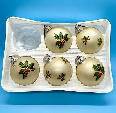 5 Christmas’s Tree Ornaments Glass Ball By Krebs Ivory With Mistletoe • $14.99