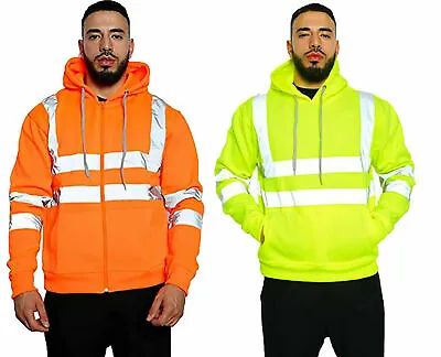 Hi Viz Vis High Visibility Jacket Hoodie Work Zip Hooded SweatShirt Fleece SMLXL • $25.13