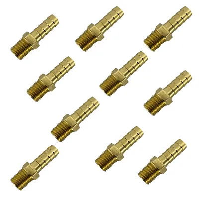 (Qty 10) 3/8  OD Brass Hose Barb X 1/4  Male NPT Air Fuel Oil Liquid • $18.75