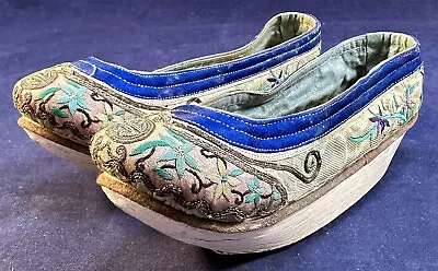 £97.04 • Buy Antique 19th Century Chinese Manchu Wedge Pedestal Platform Boat Shape Shoes VTG